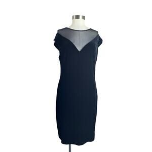 Bloomingdale MARINA Black Velvet Glam Cocktail Dress Sheer Mesh Neckline Size 12